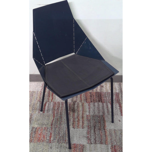 Blue Metal Chair with Black Seat