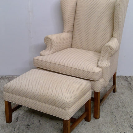 Beige Wingback Chair with Ottoman