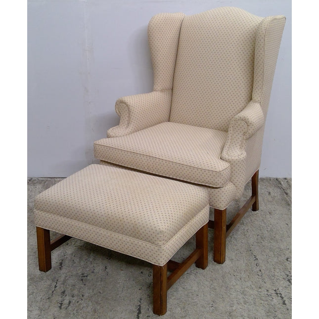 Beige Wingback Chair with Ottoman