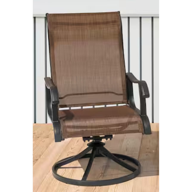 Brown Textilene and Metal Outdoor Dining Chair with Swivel Design