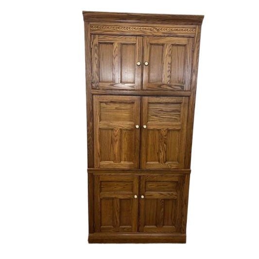 Oak-Finished Microwave Cabinet/Hutch