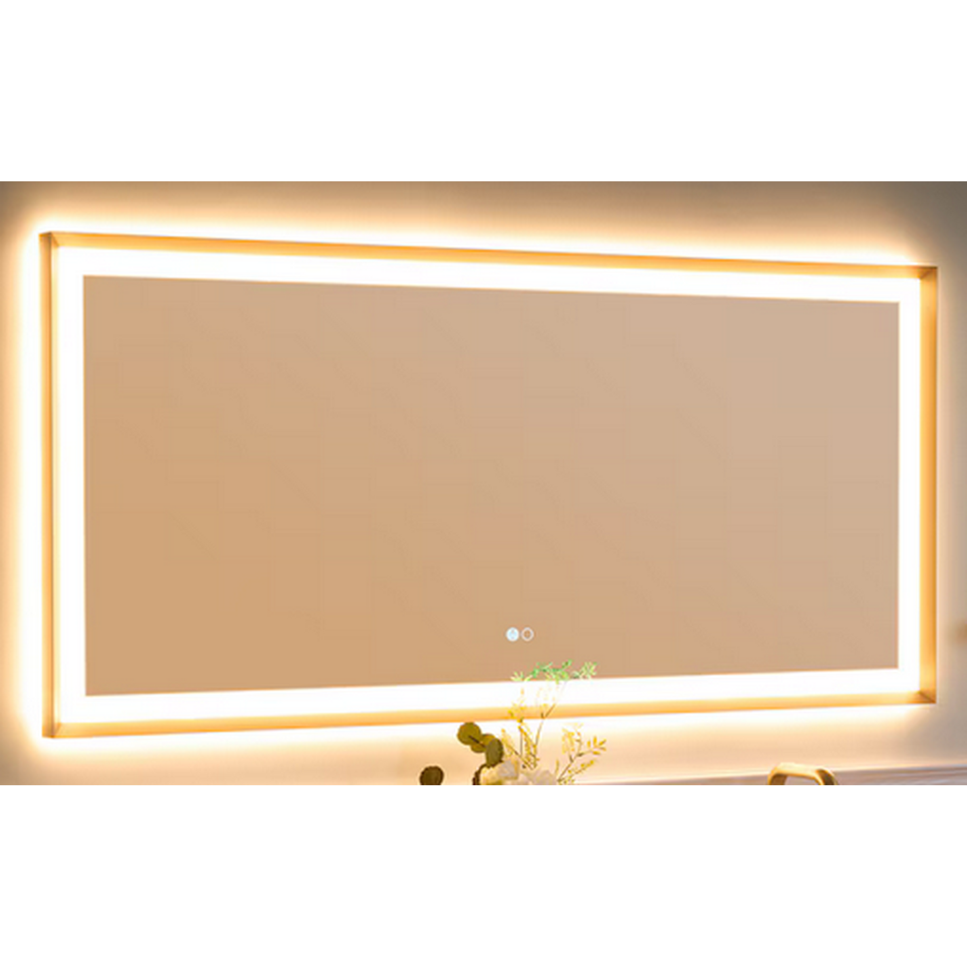 Rectangular mirror with LED lighting on a wall