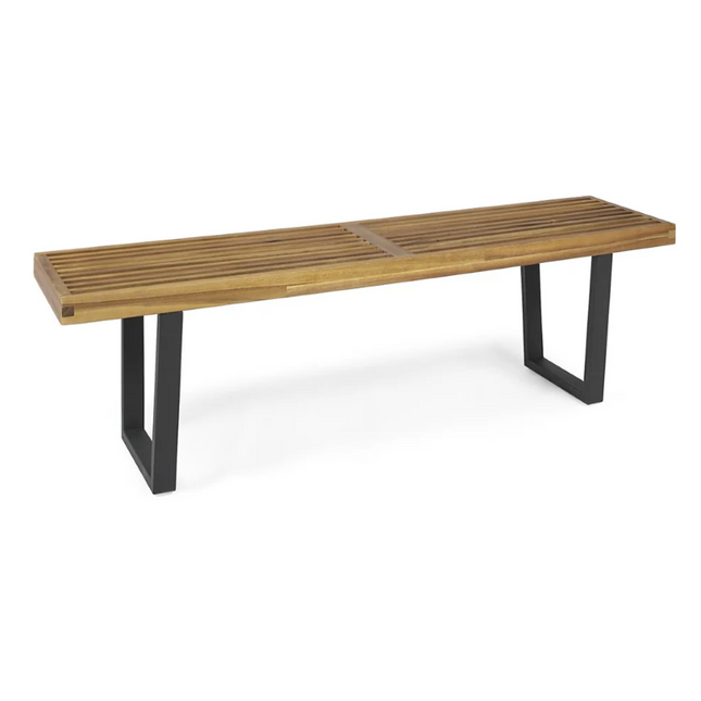 Metal/Solid Acacia Wood Outdoor Bench
