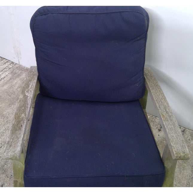 Outdoor Wood Armchair with Blue Cushions (Added 07/29/2026)