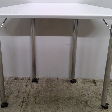 37" White Rolling Desk with Chrome Legs