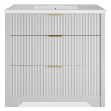 36" Grille Style White Freestanding Bathroom Vanity with Sink and 2 Drawers