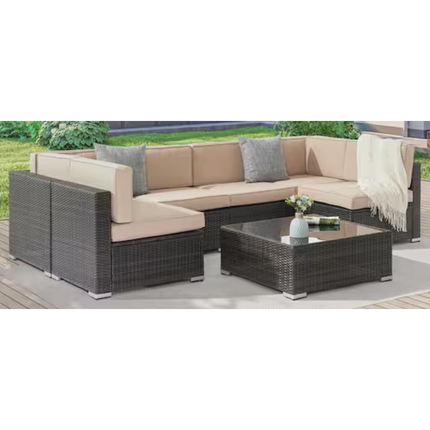 7-Pieces PE Rattan Wicker Outdoor Conversation Sofa Set