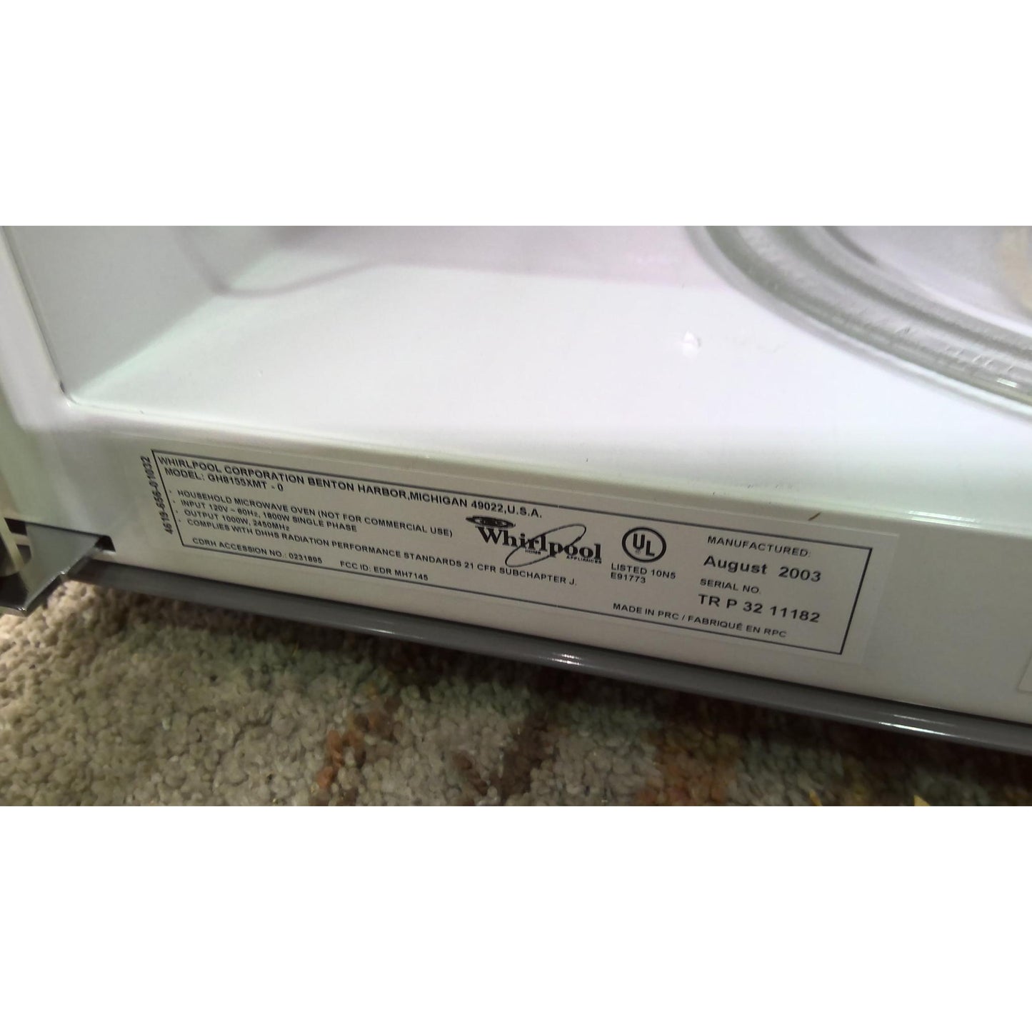 White Whirlpool Over Range Microwave