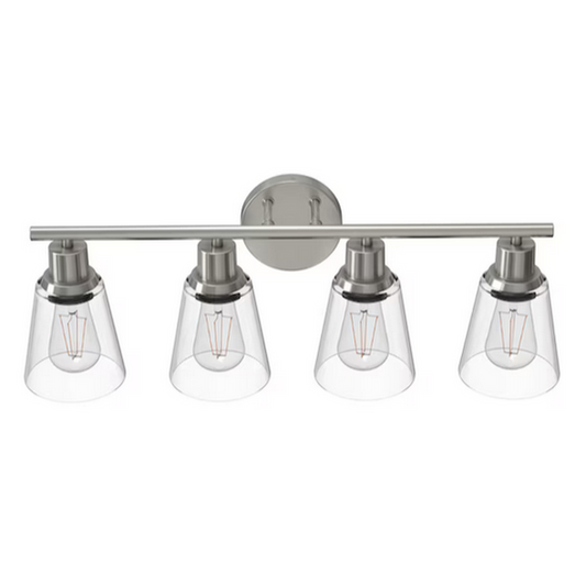 4 Light Brushed Nickel Transitional Bathroom Vanity Light