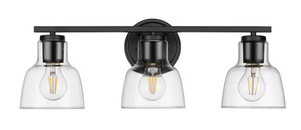 23-in 3 Light Matte Black Transitional Bathroom Vanity Light