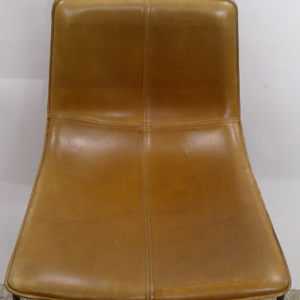 Barstool with Brown Faux Leather Seat and Black Metal Legs