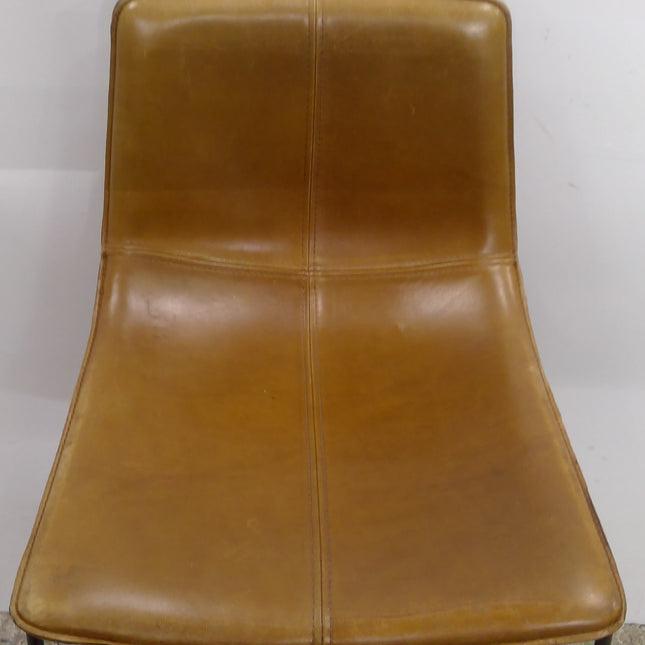 Barstool with Brown Faux Leather Seat and Black Metal Legs