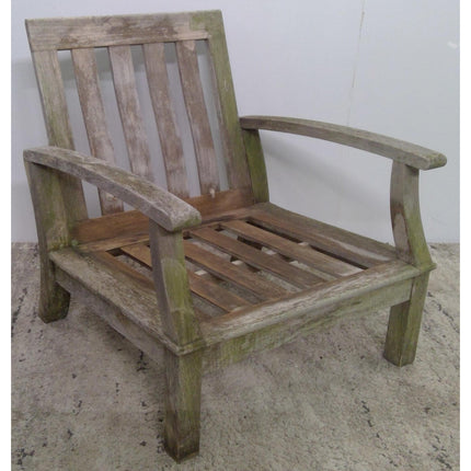 Outdoor Wood Armchair with Blue Cushions (Added 07/29/2026)