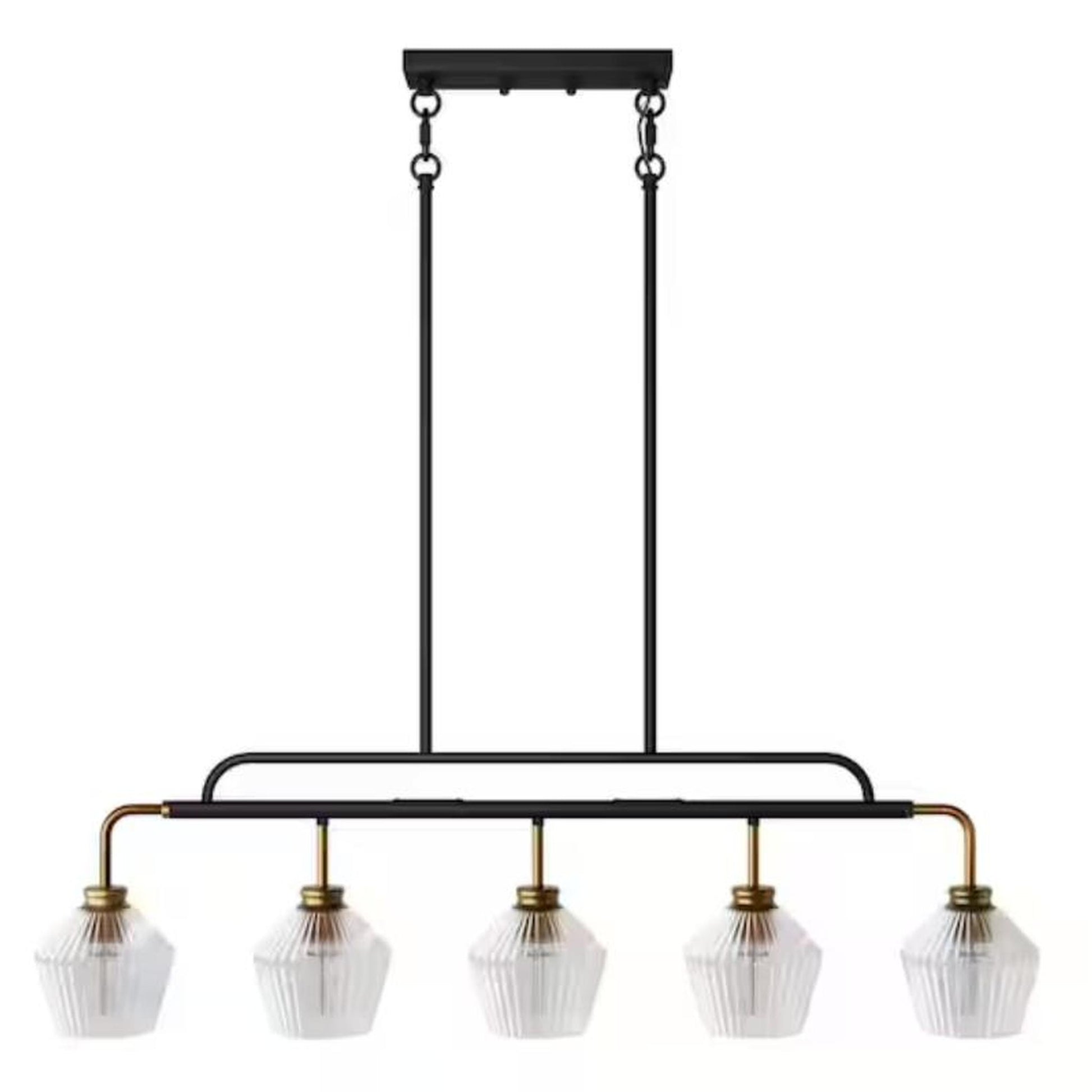 Modern 5-Light Linear Chandelier with Clear Glass Shades
