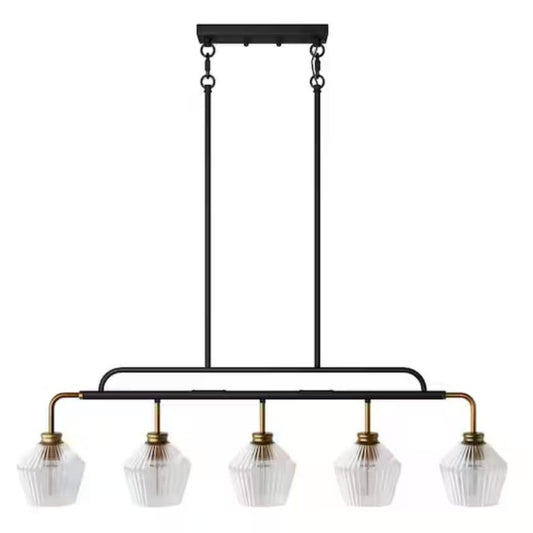 Modern 5-Light Linear Chandelier with Clear Glass Shades