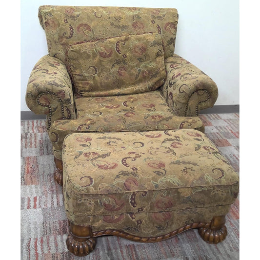 Green Floral Armchair with Ottoman