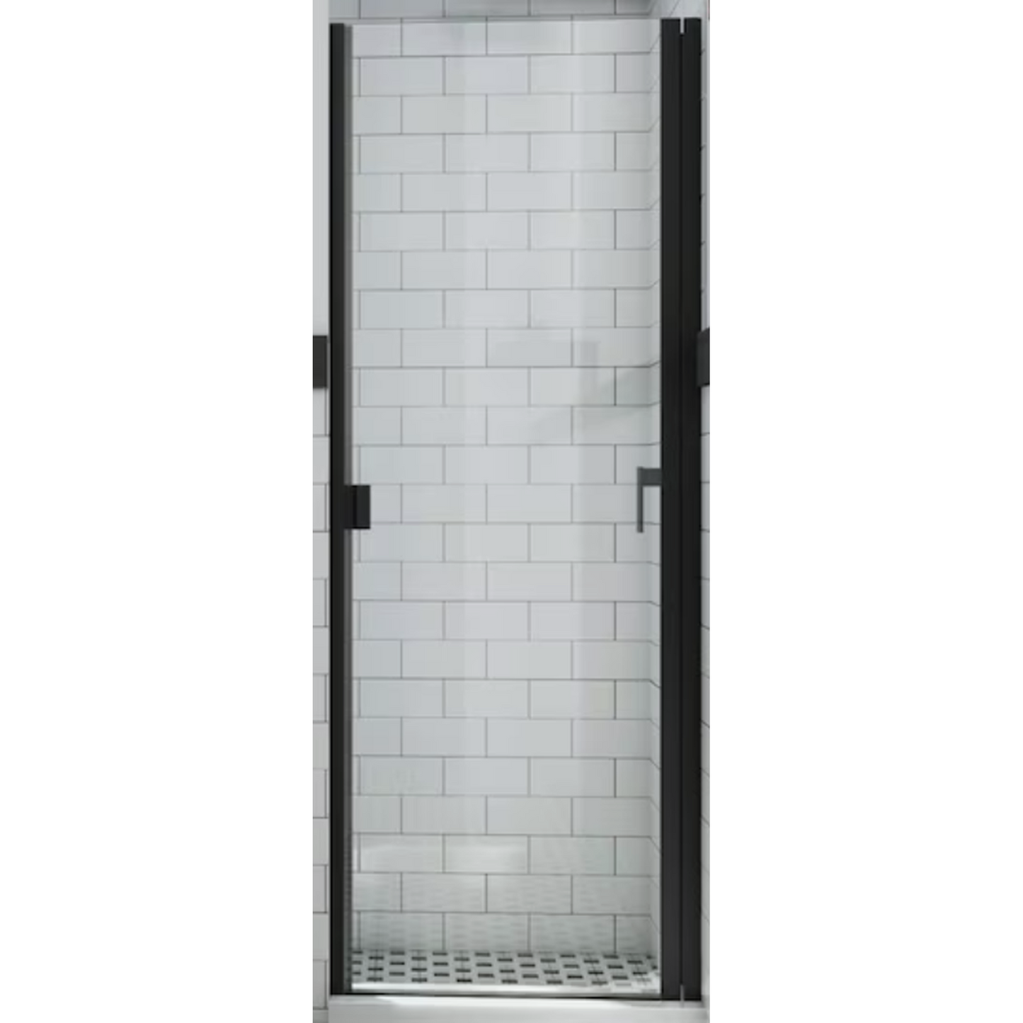 Matte Black 34-in W x 66-in H Semi-frameless Clear Glass Hinged Shower Door