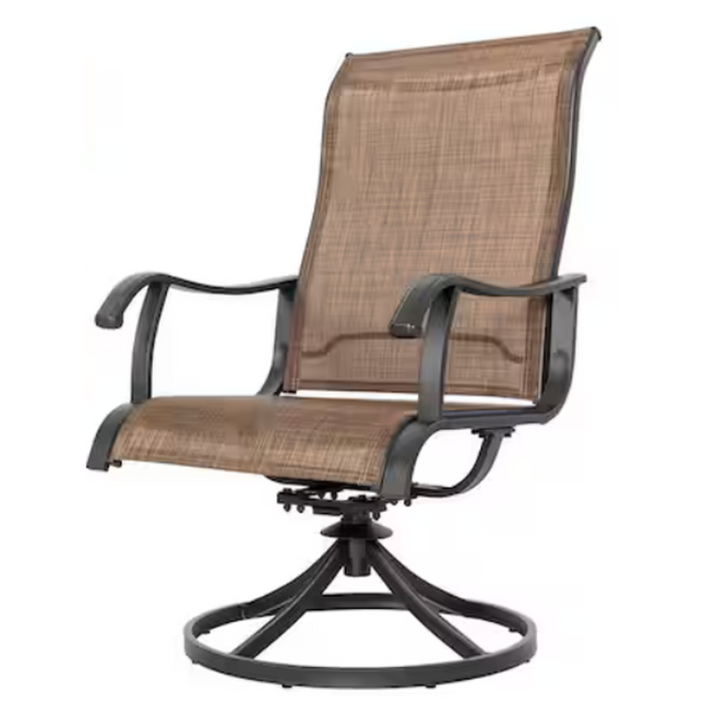 Brown Textilene and Metal Outdoor Dining Chair with Swivel Design