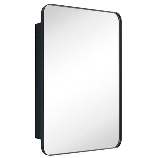 24-in x 36-in Recessed Mount Matte Black Mirrored Rectangle Medicine Cabinet