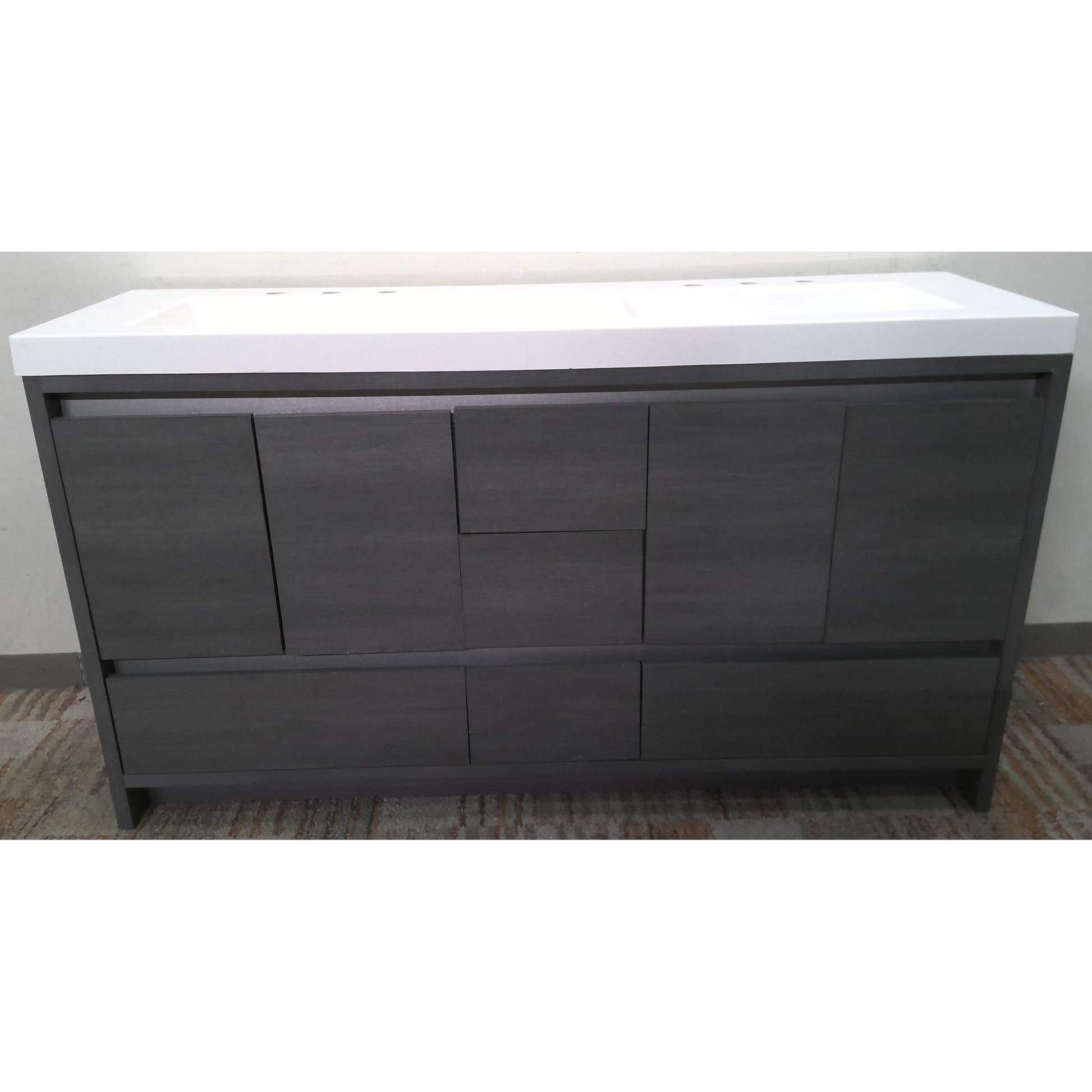 60" Gray Double Sink Vanity with White Cultured Marble Top
