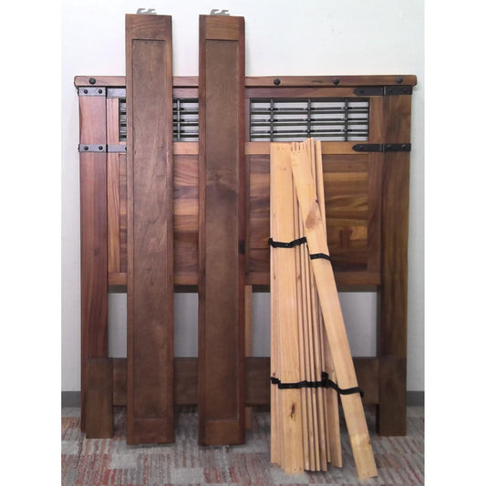 Queen Wood Bed Frame with Iron Accents