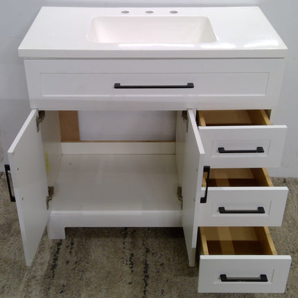 36" White Vanity Cabinet with Cultured Marble Top