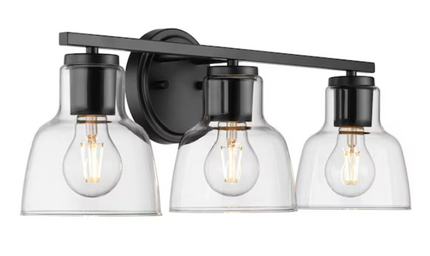23-in 3 Light Matte Black Transitional Bathroom Vanity Light