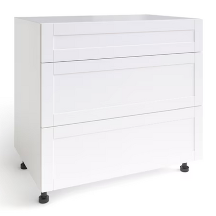 36" White 3-Drawer Base Cabinet