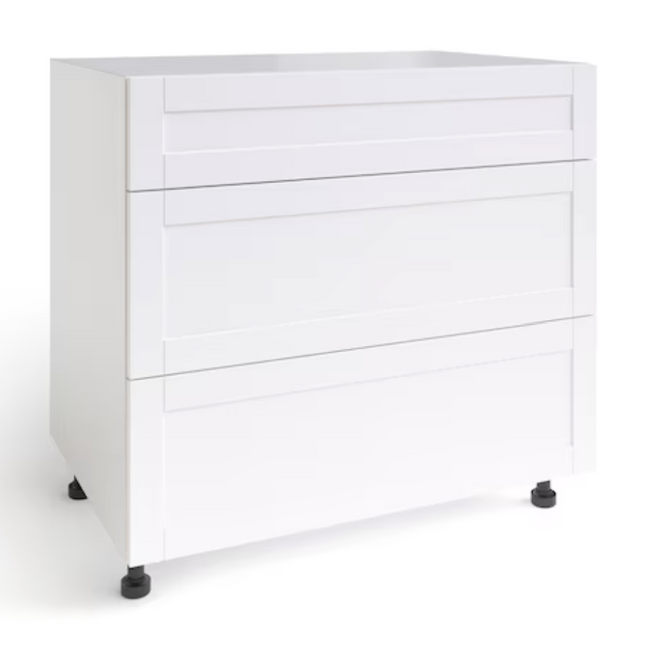 36" White 3-Drawer Base Cabinet