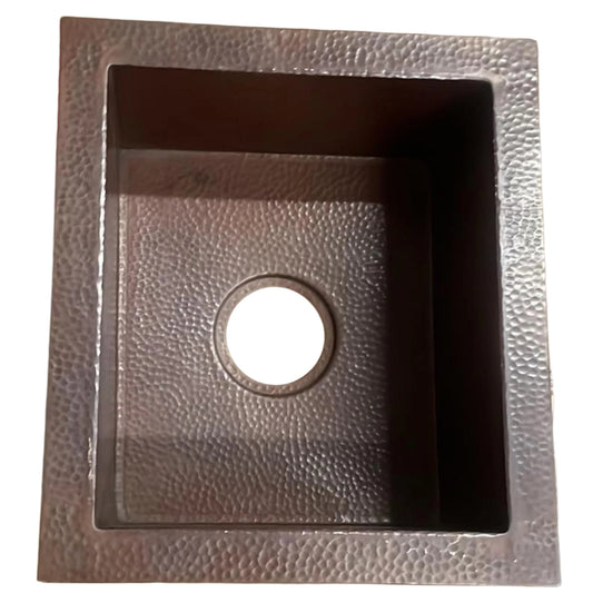 15" Hammered Antique Copper-Finished Undermount Sink, top