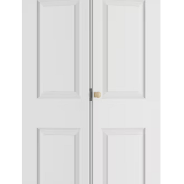 28" x 78.4" White Primed 6-Panel Molded Composite Hollow Core Closet Bifold Door with Hardware