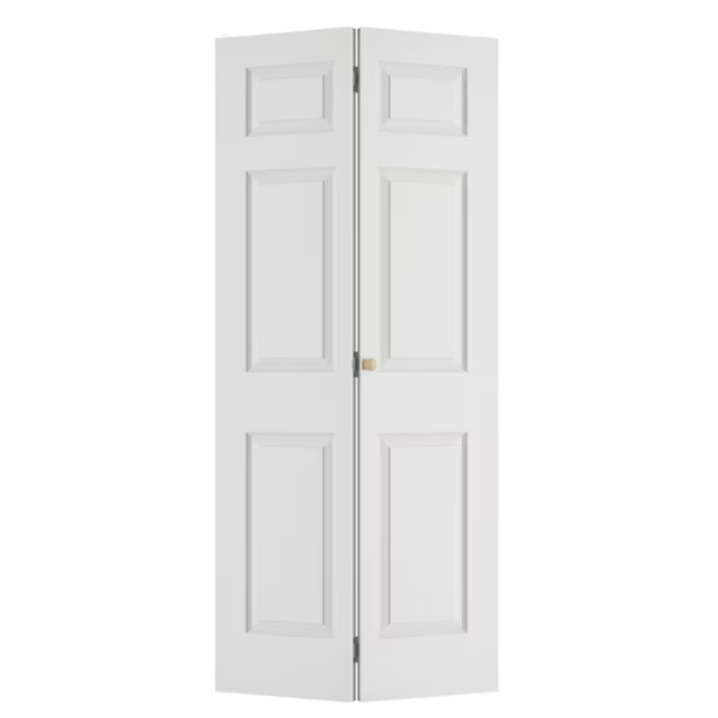 28" x 78.4" White Primed 6-Panel Molded Composite Hollow Core Closet Bifold Door with Hardware