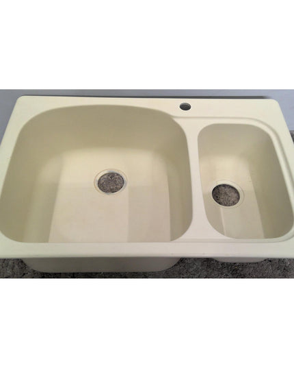 33" Tan Double Bowl Kitchen Sink