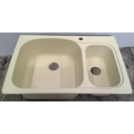 33" Tan Double Bowl Kitchen Sink