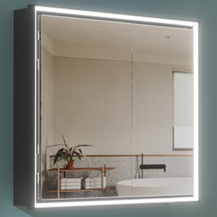 30 Inch Black Aluminum LED Lighted Double Door Medicine Cabinet