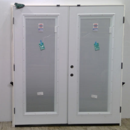 72 in. x 80 in. Primed Steel French Patio Door w/Full Lite Low-E Glass and Interior Mini Blinds