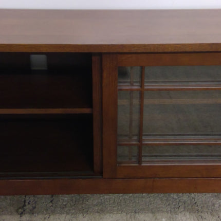 54" Dark Wood Mission-Style Media Console with Sliding Glass Doors