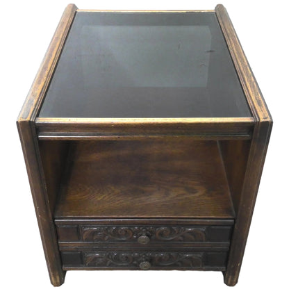 Vintage Glass-Top End Table