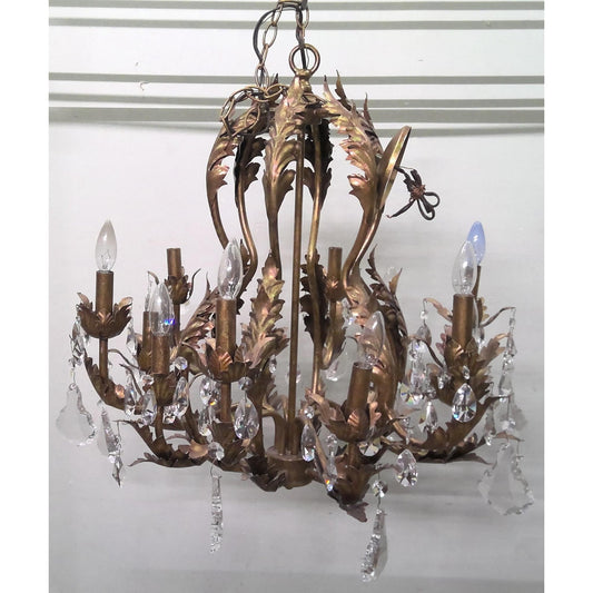Ornate Leaf Chandelier with Crystals