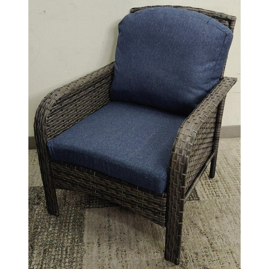 Rattan Patio Armchair with Blue Cushions