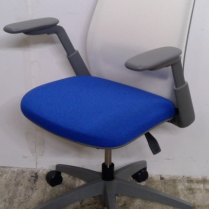 White, Blue, and Gray Office Chair