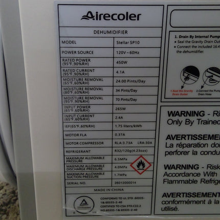 Aerecolor 70 Pint Commercial Dehumidifier with Pump and Drain Hose for Crawlspaces & Basements