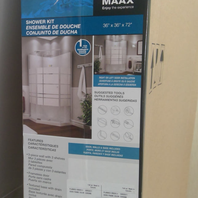 36" x 36" x 72" Corner Shower Kit