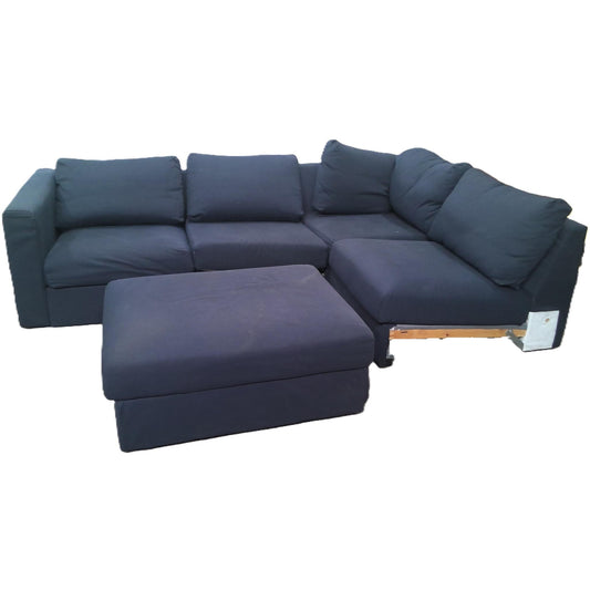 Blue Sectional Sofa with Ottoman