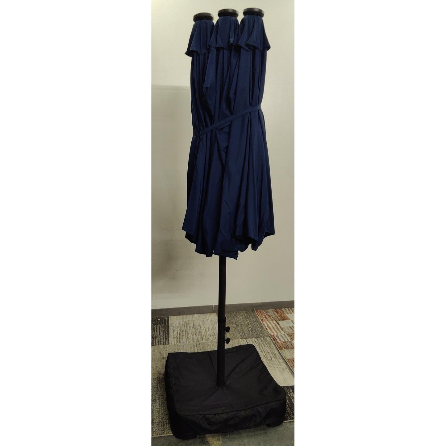 15 Foot Blue Patio Umbrella with Solar Lights