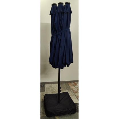 15 Foot Blue Patio Umbrella with Solar Lights