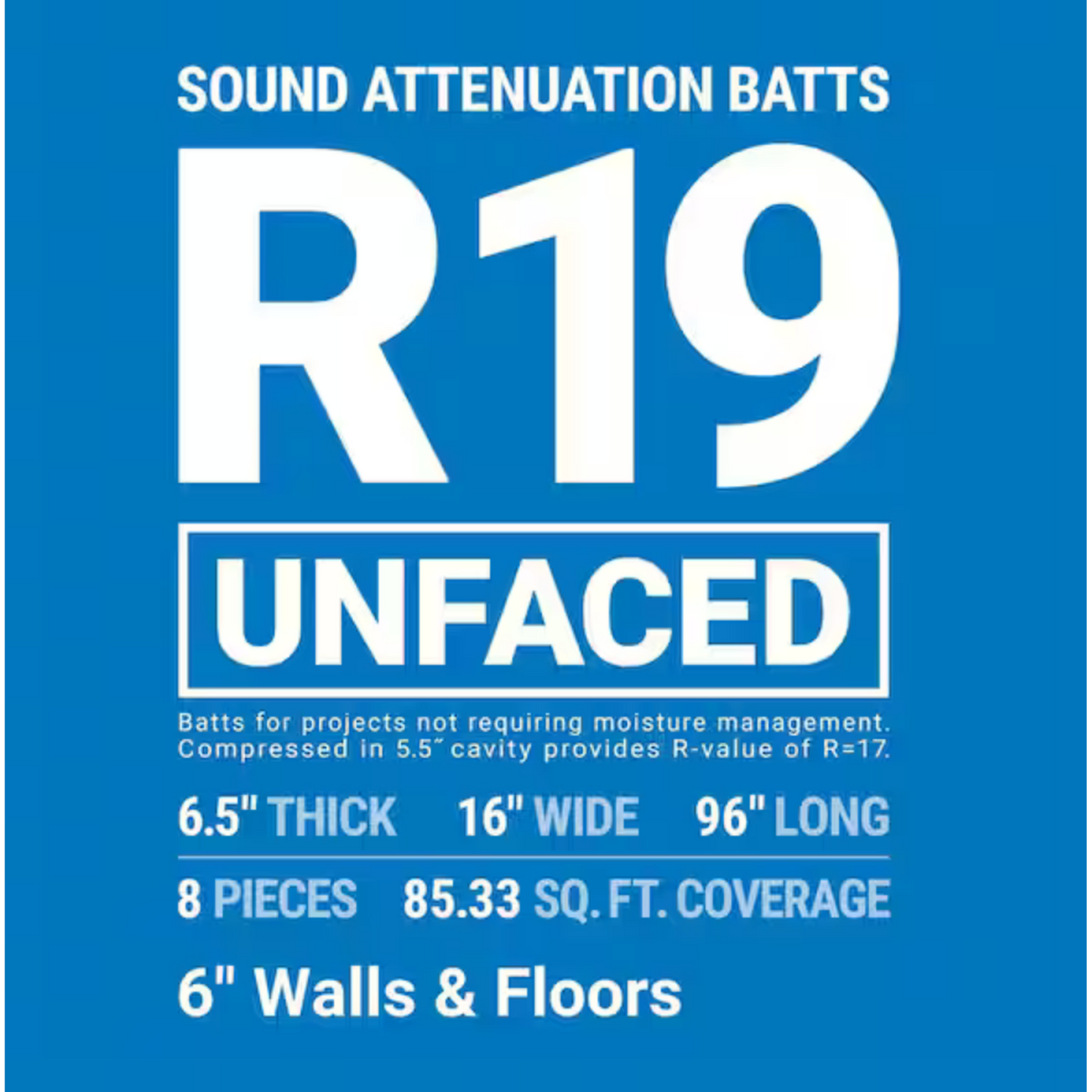 R-19 Unfaced Fiberglass Insulation Batt 16 in. x 96 in.
