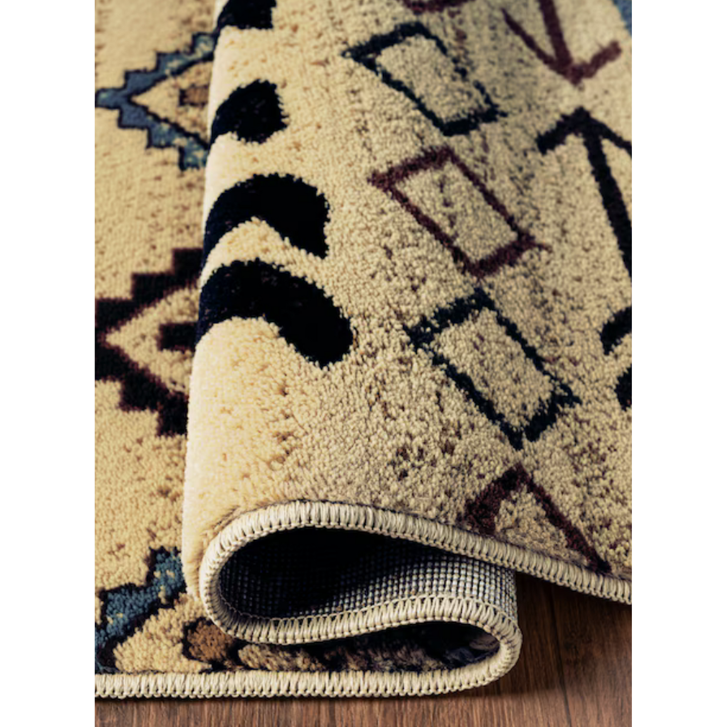 8 x 10 (ft) Loomed Polypropylene Beige Black Rectangular Indoor Lodge Area Rug