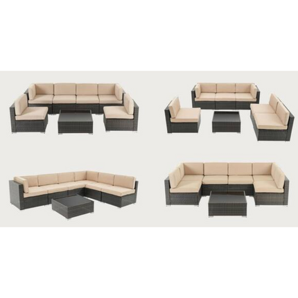 7-Pieces PE Rattan Wicker Outdoor Conversation Sofa Set