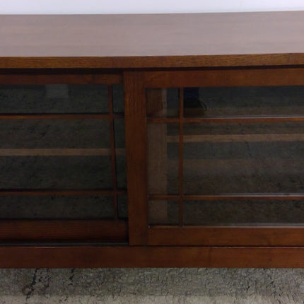 54" Dark Wood Mission-Style Media Console with Sliding Glass Doors